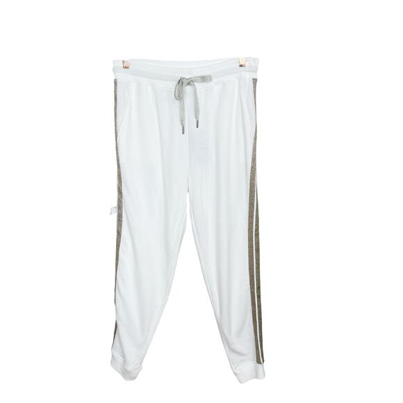 New Rails Oakland Slim Fit Glitter Stripe Joggers White Metallic Large L Lounge - Picture 1 of 14